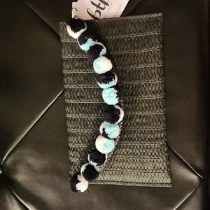 Black Straw Envelope Purse With PomPons